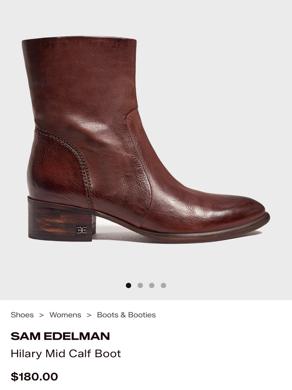 Sam Edelman Chestnut Brown Leather Mid-Calf Boot
